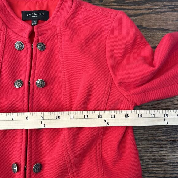 Talbots Womens Size 2 Petite Red Knit Twill Military Band Jacket Blazer Buttons - Picture 8 of 8
